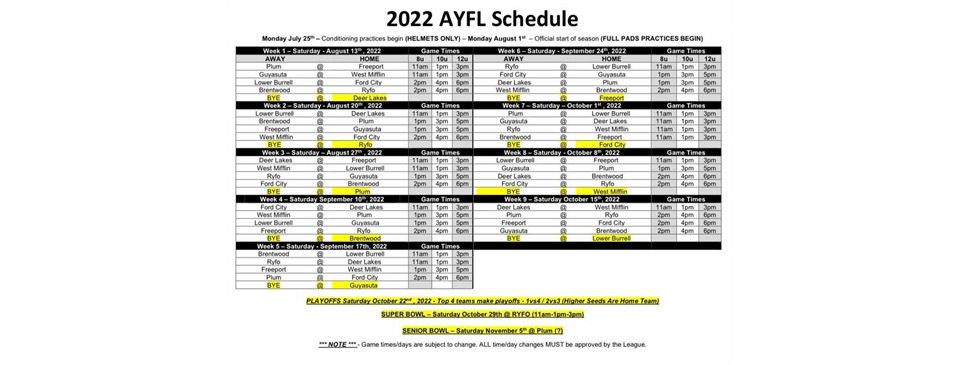 DLYF 2022 GAME SCHEDULE